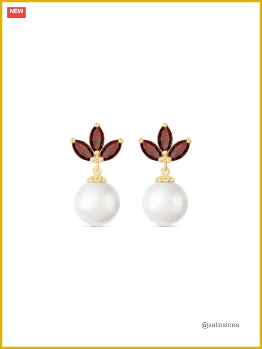 14K Yellow Gold Garnet Pearl Dangle Earrings 9.50 Carat Fine Jewelry